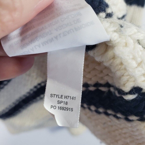 J. Crew Striped Open Front Cardigan Cowl Sweater Knit Pockets Cream Navy Sz XXS - Picture 5 of 8